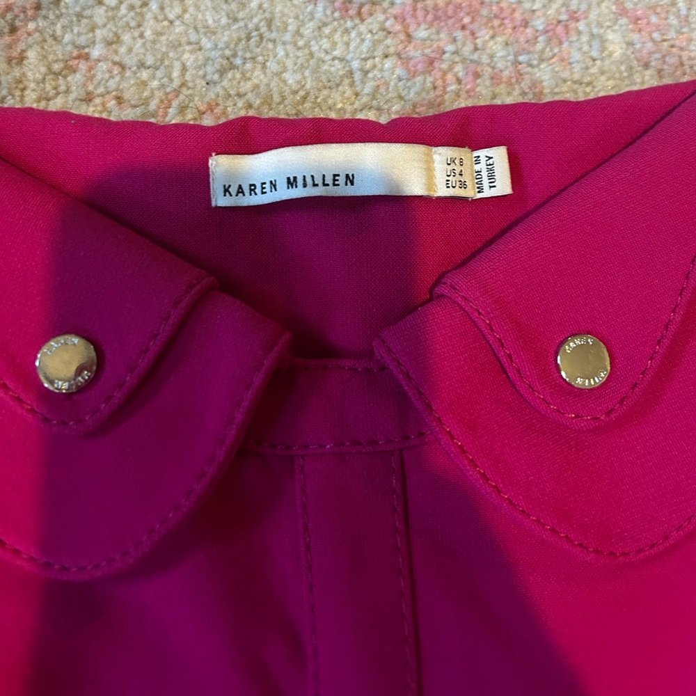 Karen Millen Hot Pink Dress Size 4 Tailored Gold Detail Work Church - Picture 9 of 10